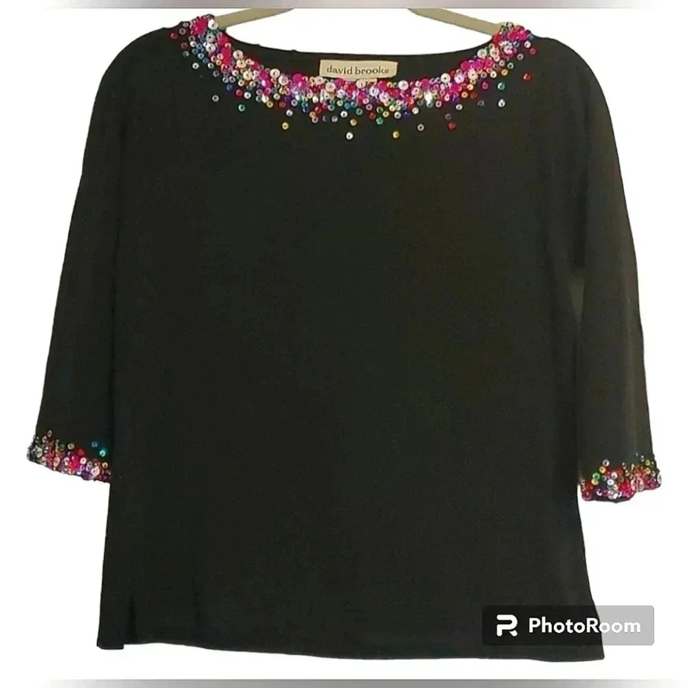 David Brooks women's silk blend sequin sweater size M
